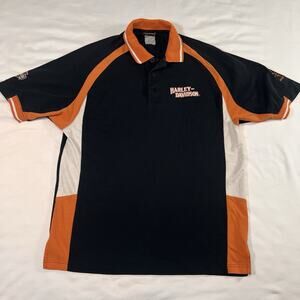 Harley-Davidson Polo Shirt Men Size L Black Orange Colorblock Grand Cayman Biker